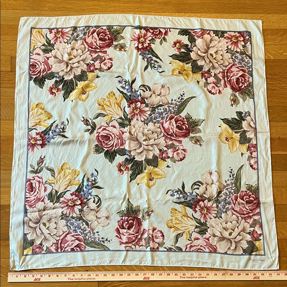 Polo Ralph Lauren ✨ Light Blue Floral Silk Scarf 34 x 34